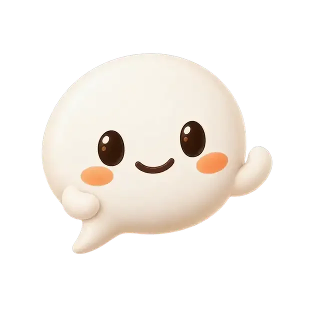 Paira, a soft cream speech bubble with a smiling face, waving hello